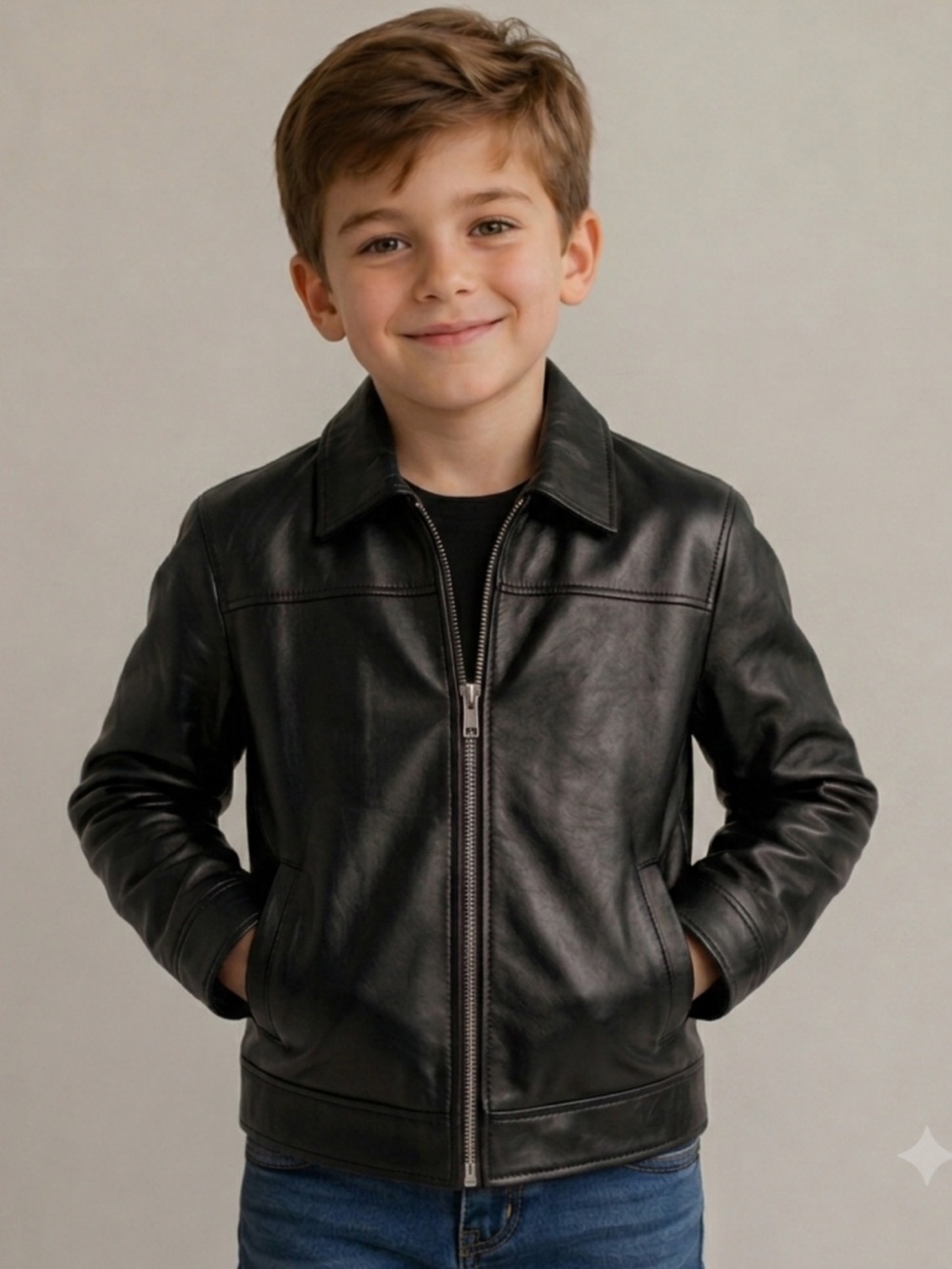 Wilsons Leather Kids L Black Genuine Leather Jacket Thinsulate Insulated Zip